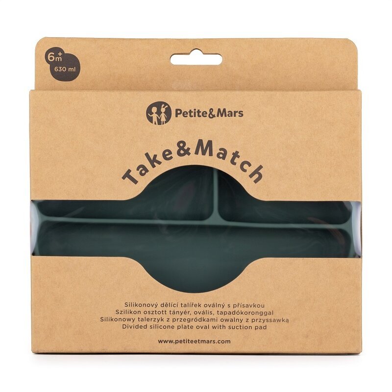 Petite&Mars Farfurie compartimentata PetiteMars ovala cu ventuza si 3 compartimente TakeMatch verde