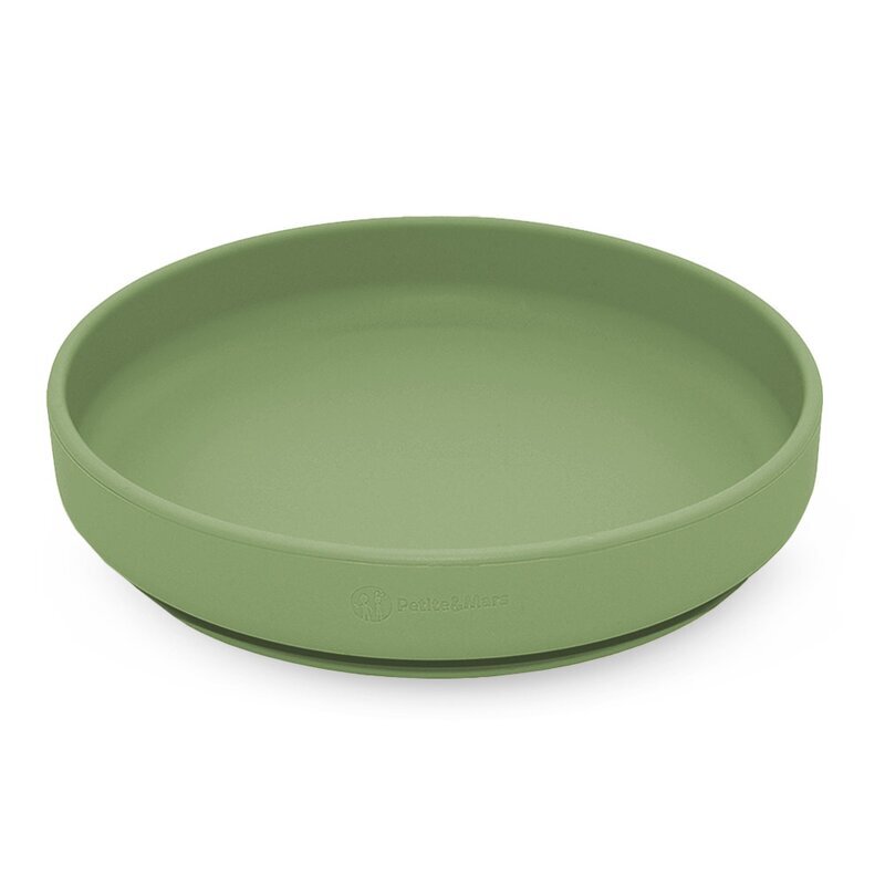 Petite&Mars Farfurie din silicon PetiteMars Sweet Pea Verde TakeMatch cu ventuza fara BPA 6 luni+ 400 ml
