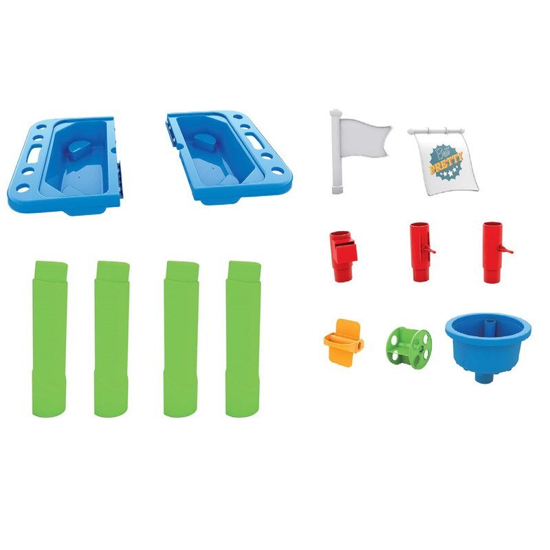 Petite&Mars Masa de joaca PetiteMars Teo pentru apa si nisip cu 6 jucarii diferite incluse AlbastruVerde