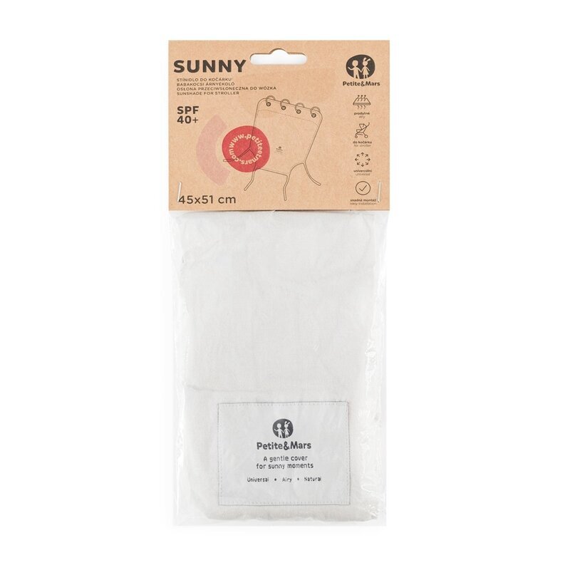 Petite&Mars Parasolar textil PetiteMars din bumbac pentru soare si vant universal protectie UV SPF40+ potrivit pentru carucioare si scaune auto 45x51 cm Champagne