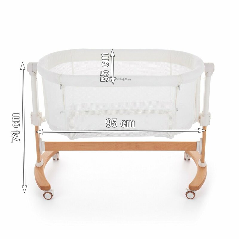 Petite&Mars Patut co-sleeper PetiteMars Glory Bej 2 in 1 plibil cu leganare saltea geanta de transport ajustarea inaltimii in 5 pozitii 0 luni+ greutate suportata 9 kg
