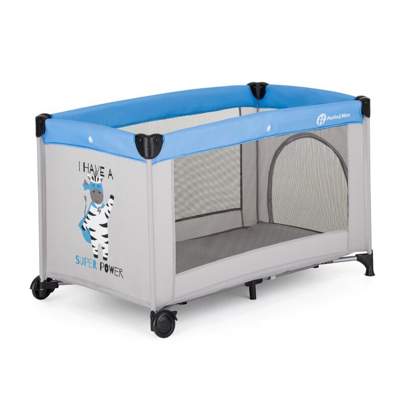 Petite&Mars Patut pliabil pentru copii PetiteMars Koot gri 120x60 cm cu roti functie de tarc pliere compacta include geanta de transport intrare laterala cu fermoar greutate admisa 15 kg 0-30 luni