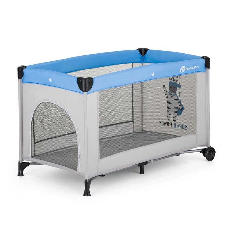 Petite&Mars Patut pliabil pentru copii PetiteMars Koot gri 120x60 cm cu roti functie de tarc pliere compacta include geanta de transport intrare laterala cu fermoar greutate admisa 15 kg 0-30 luni