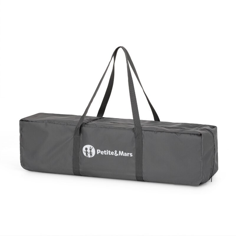 Petite&Mars Patut pliabil pentru copii PetiteMars Koot Gri Charcoal cu roti functie de tarc pliere compacta include geanta de transport intrare laterala cu fermoar greutate admisa 15 kg 0-30 luni 120x60 cm