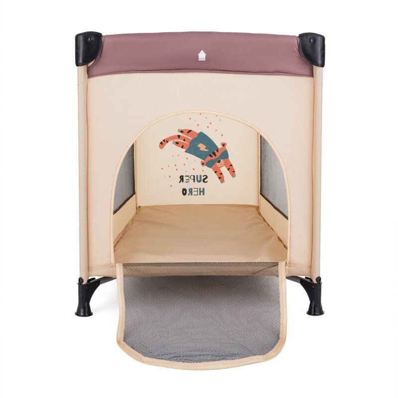 Petite&Mars Patut pliabil pentru copii PetiteMars Koot maro 120x60 cm cu roti functie de tarc pliere compacta include geanta de transport intrare laterala cu fermoar greutate admisa 15 kg 0-30 luni