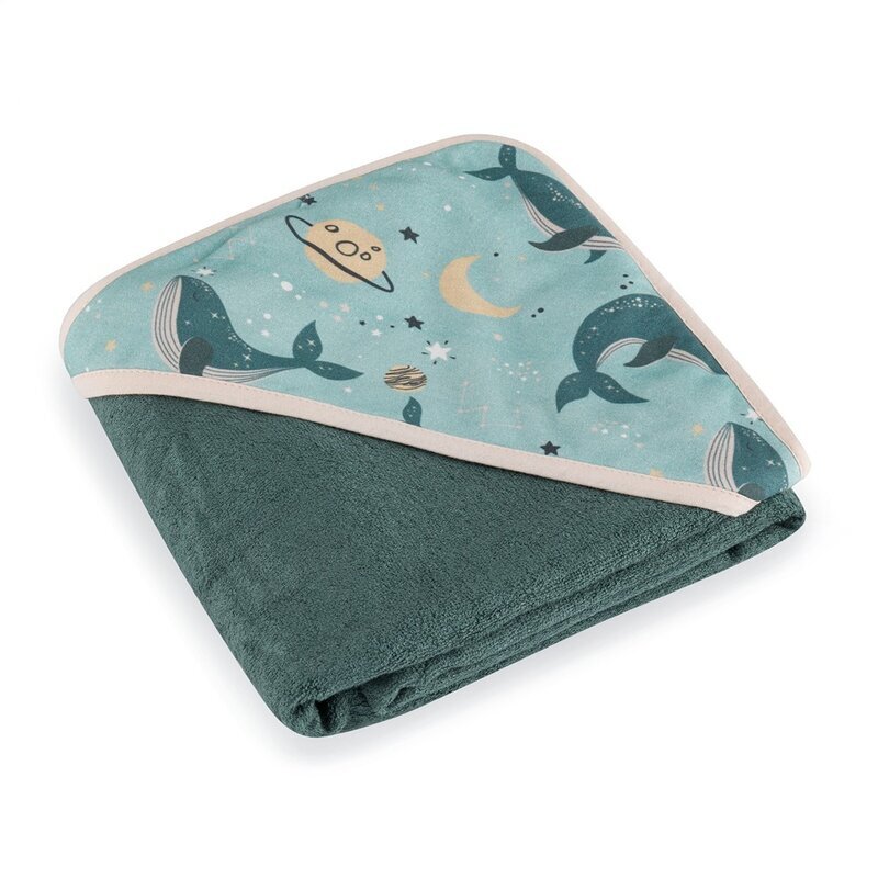 Petite&Mars Prosop cu gluga PetiteMars Loulou hipoalergenic 100x100 cm Balene verzi