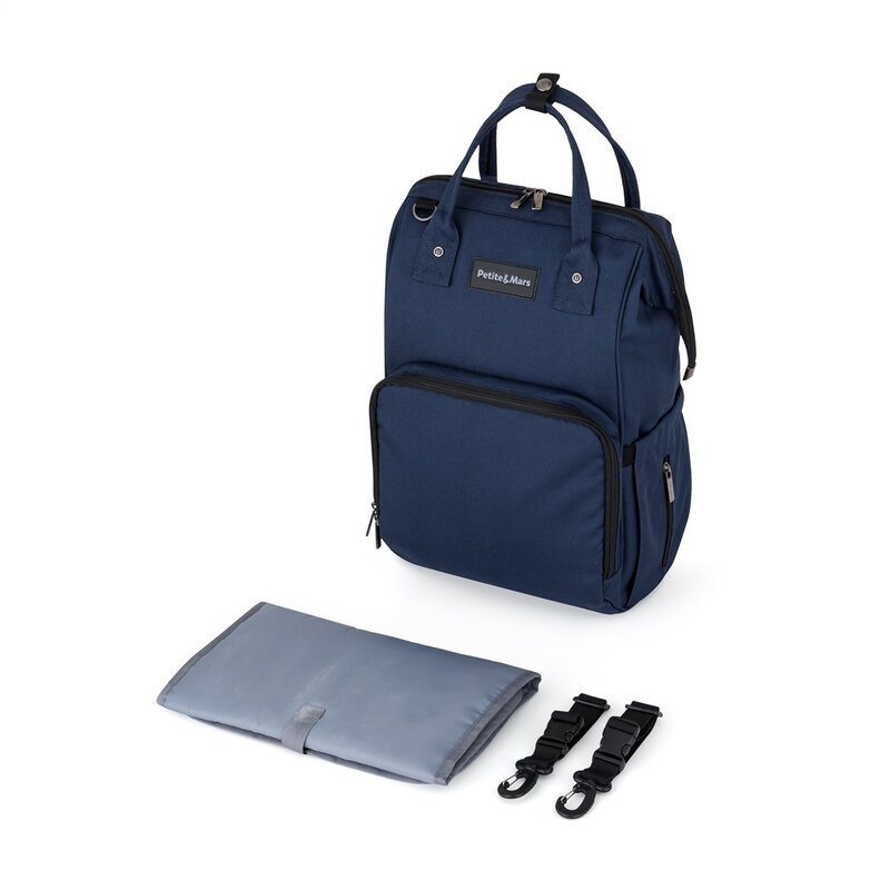 Petite&Mars Rucsac pentru mamici PetiteMars Jack cu 11 compartimente buzunare termice si saltea de infasat 30x42x15 cm Albastru