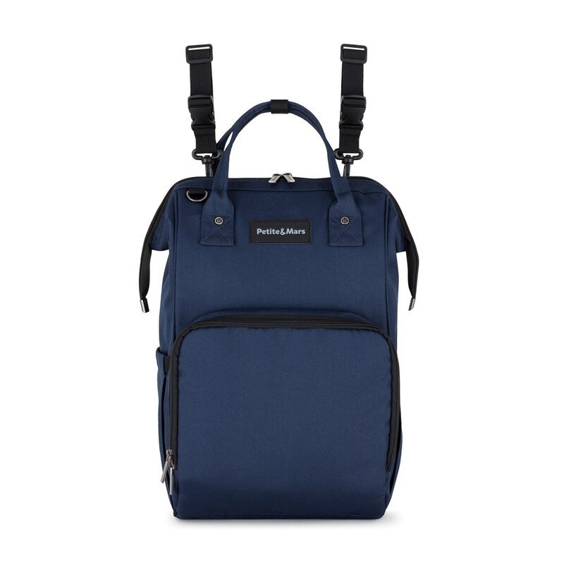 Petite&Mars Rucsac pentru mamici PetiteMars Jack cu 11 compartimente buzunare termice si saltea de infasat 30x42x15 cm Albastru