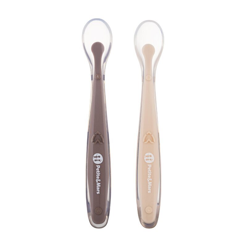 Petite&Mars Set 2 lingurite PetiteMars TakeMatch Maro adecvate pentru masina de spalat vase fara BPA 6 luni+ cutie pentru depozitare