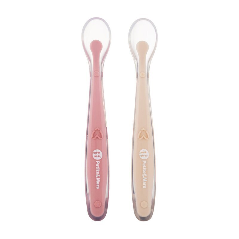 Petite&Mars Set 2 lingurite PetiteMars TakeMatch RozBej adecvate pentru masina de spalat vase fara BPA 6 luni+ cutie pentru depozitare