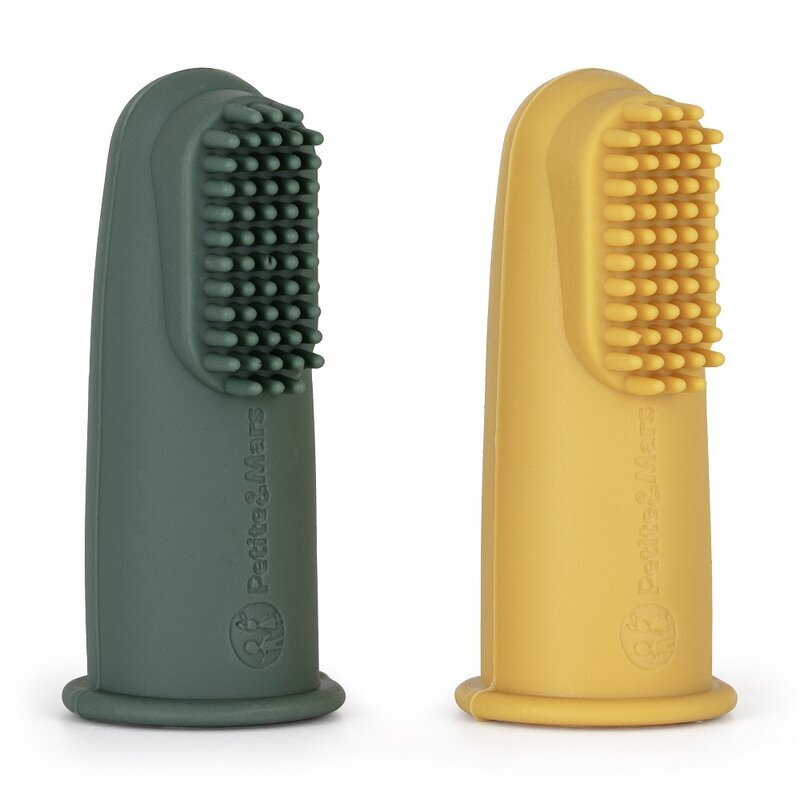 Petite&Mars Set 2 periute de dinti PetiteMars pentru deget cu peri moi silicon galbenverde