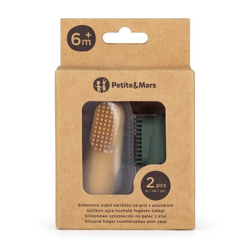 Petite&Mars Set 2 periute de dinti PetiteMars pentru deget cu peri moi silicon galbenverde
