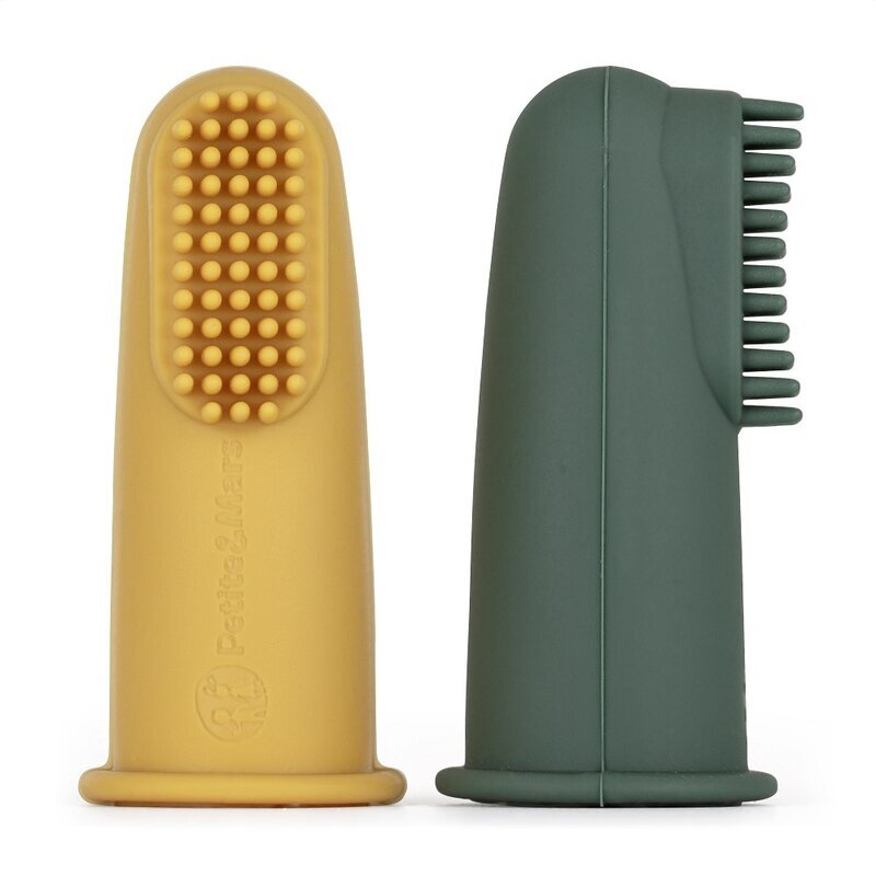 Petite&Mars Set 2 periute de dinti PetiteMars pentru deget cu peri moi silicon galbenverde