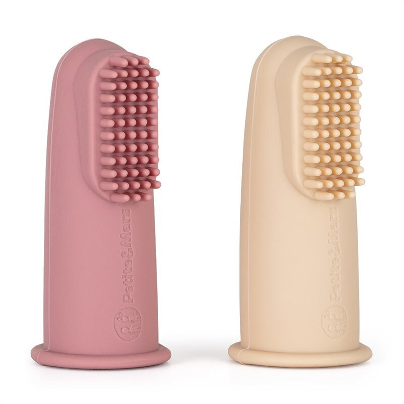 Petite&Mars Set 2 periute de dinti PetiteMars pentru deget cu peri moi silicon rozbej