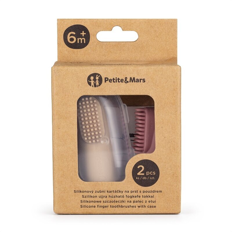 Petite&Mars Set 2 periute de dinti PetiteMars pentru deget cu peri moi silicon rozbej
