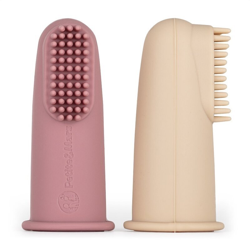 Petite&Mars Set 2 periute de dinti PetiteMars pentru deget cu peri moi silicon rozbej