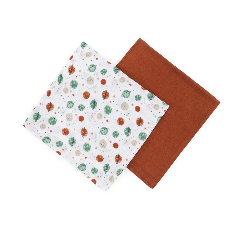 Petite&Mars Set 2 scutece PetiteMars Celestial Planets Misty din muselina de bambus hipoalergenice 120x120 cm