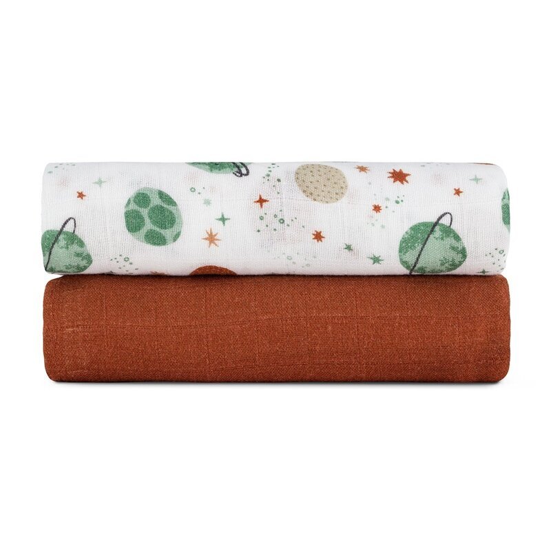 Petite&Mars Set 2 scutece PetiteMars Celestial Planets Misty din muselina de bambus hipoalergenice 120x120 cm