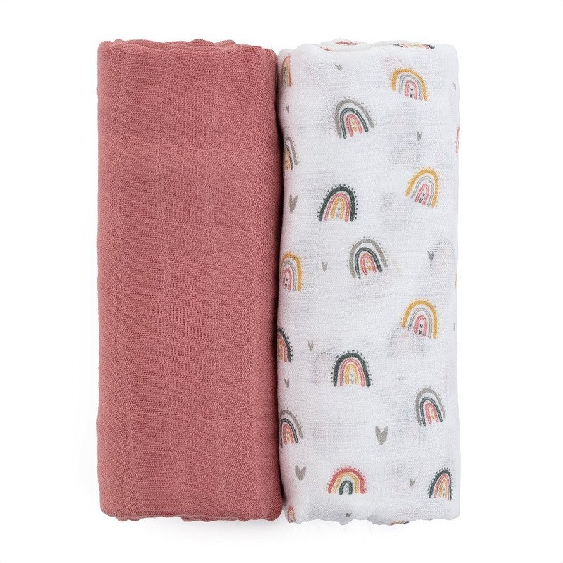 Petite&Mars Set 2 scutece PetiteMars din muselina de bambus Misty Rose Rainbow hipoalergenice 120 x 120 cm multicolor