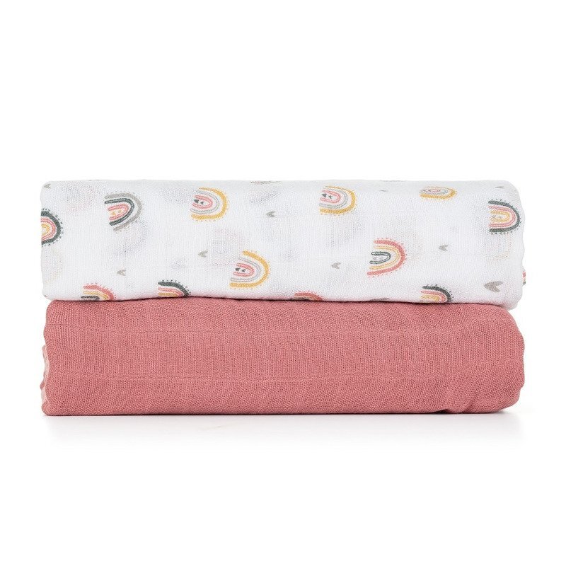 Petite&Mars Set 2 scutece PetiteMars din muselina de bambus Misty Rose Rainbow hipoalergenice 120 x 120 cm multicolor