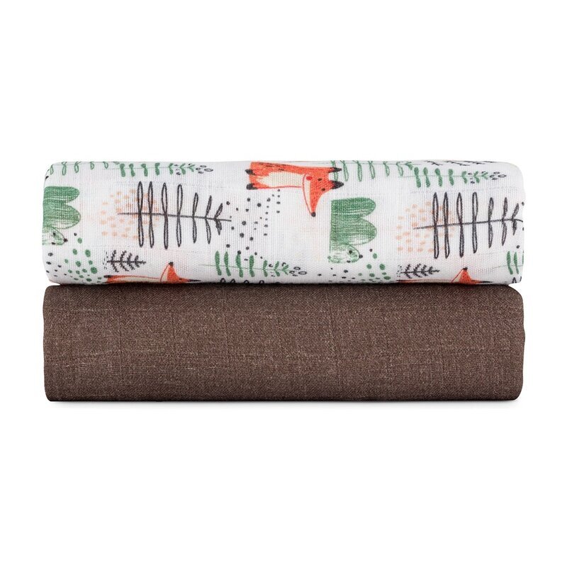 Petite&Mars Set 2 scutece PetiteMars Forest Fox Misty din muselina de bambus hipoalergenice 120x120 cm