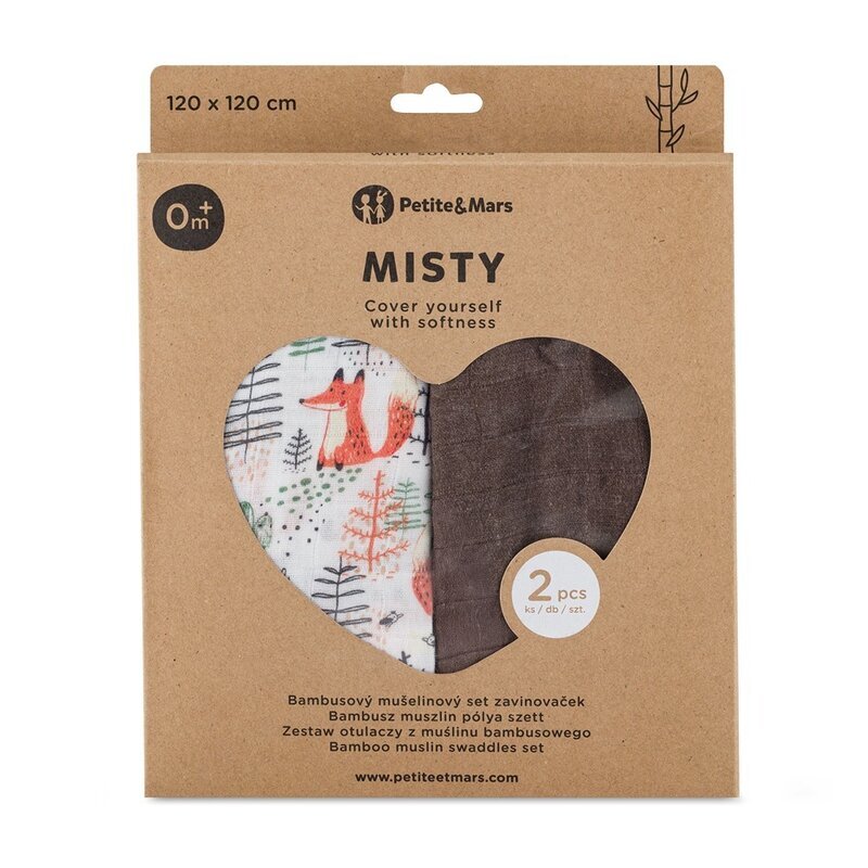 Petite&Mars Set 2 scutece PetiteMars Forest Fox Misty din muselina de bambus hipoalergenice 120x120 cm