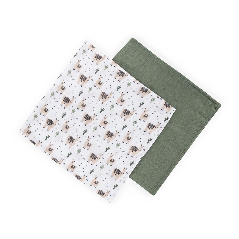 Petite&Mars Set 2 scutece PetiteMars Lama Vibes Misty din muselina de bambus hipoalergenice 120x120 cm
