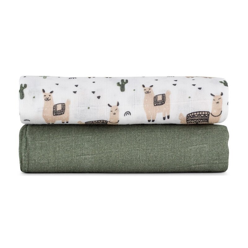 Petite&Mars Set 2 scutece PetiteMars Lama Vibes Misty din muselina de bambus hipoalergenice 120x120 cm