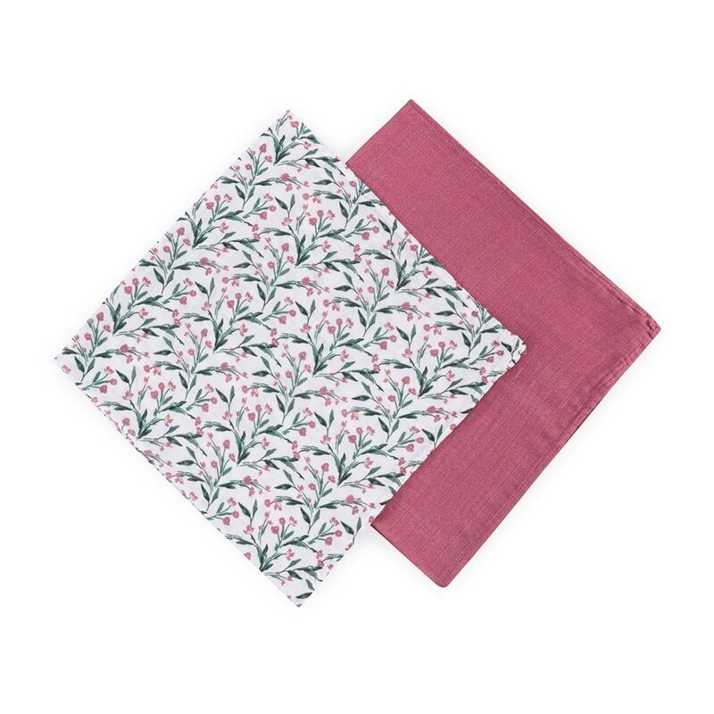 Petite&Mars Set 2 scutece PetiteMars Pink Meadow Misty din muselina de bambus hipoalergenice 120x120 cm