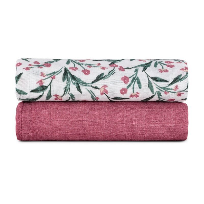 Petite&Mars Set 2 scutece PetiteMars Pink Meadow Misty din muselina de bambus hipoalergenice 120x120 cm