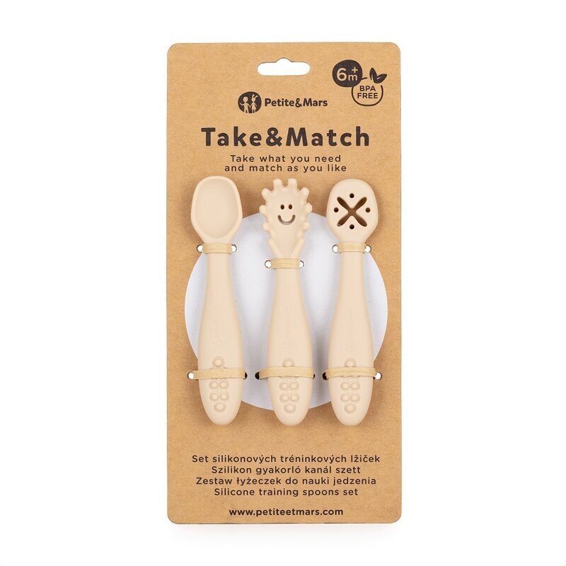 Petite&Mars Set 3 lingurite PetiteMars din silicon bej
