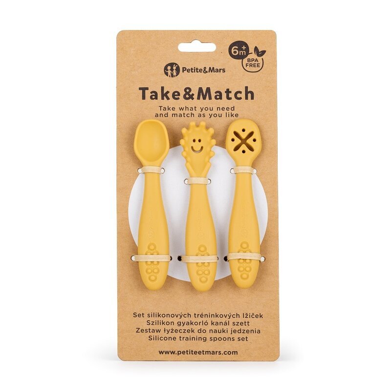 Petite&Mars Set 3 lingurite PetiteMars din silicon galben