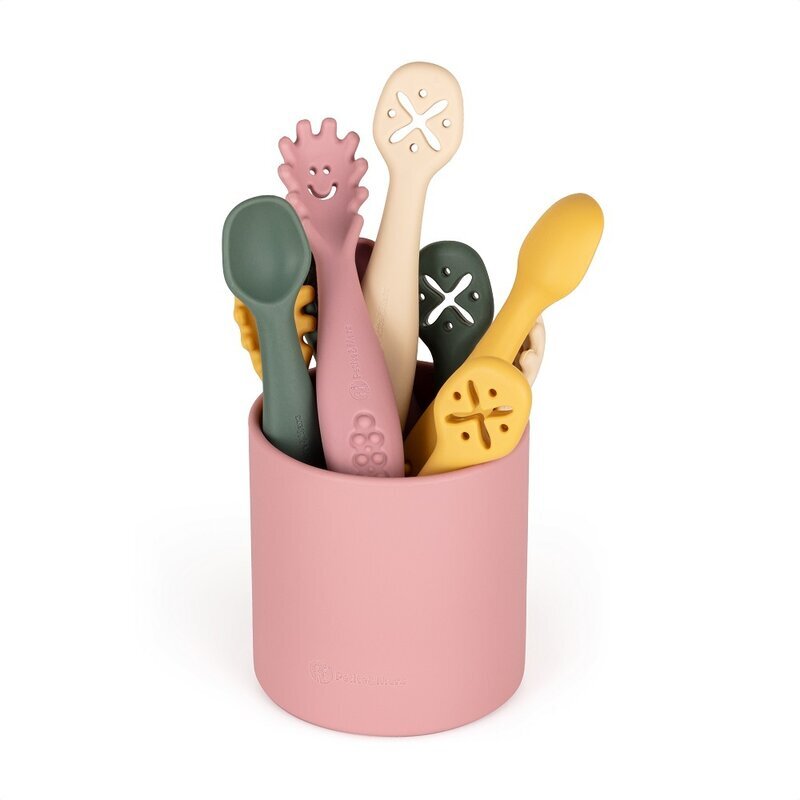 Petite&Mars Set 3 lingurite PetiteMars din silicon roz