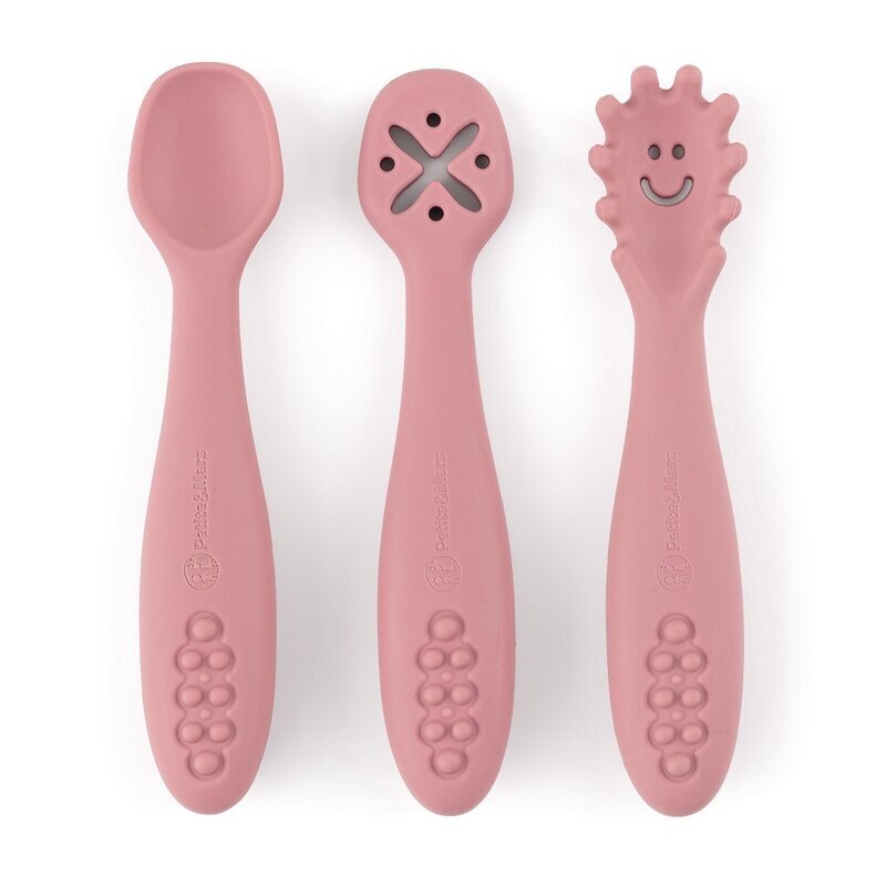 Petite&Mars Set 3 lingurite PetiteMars din silicon roz