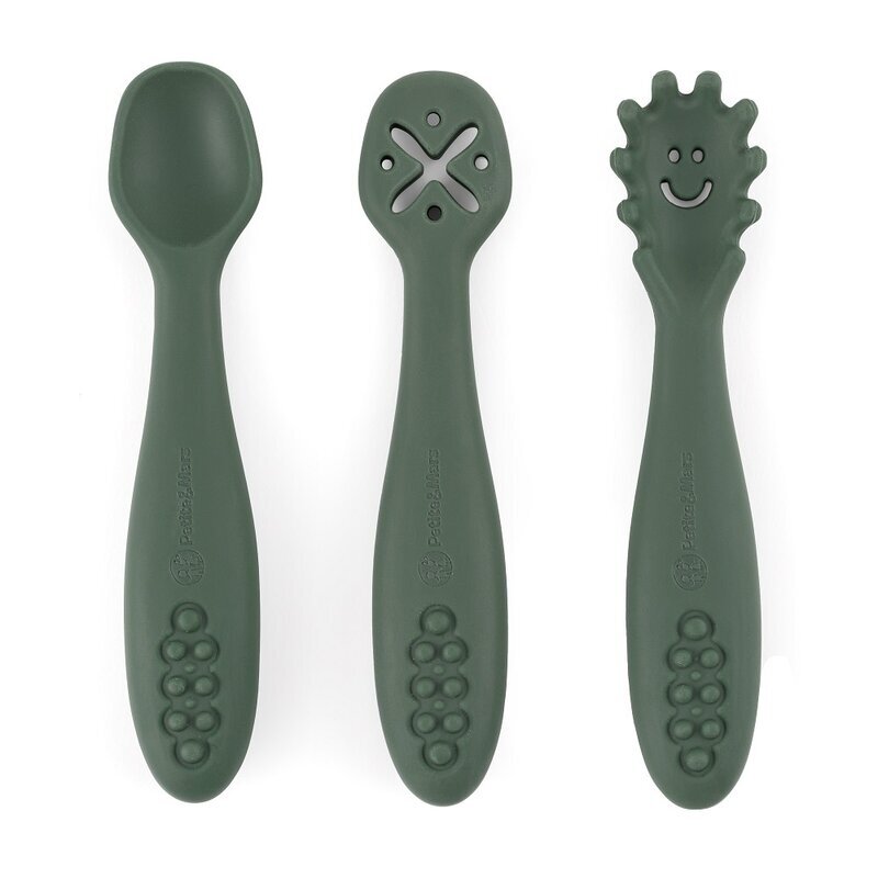 Petite&Mars Set 3 lingurite PetiteMars din silicon verde