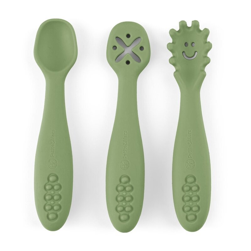 Petite&Mars Set 3 lingurite PetiteMars Sweet Pea Verde TakeMatch din silicon pentru supa paste alimente usoare fara BPA 6 luni+