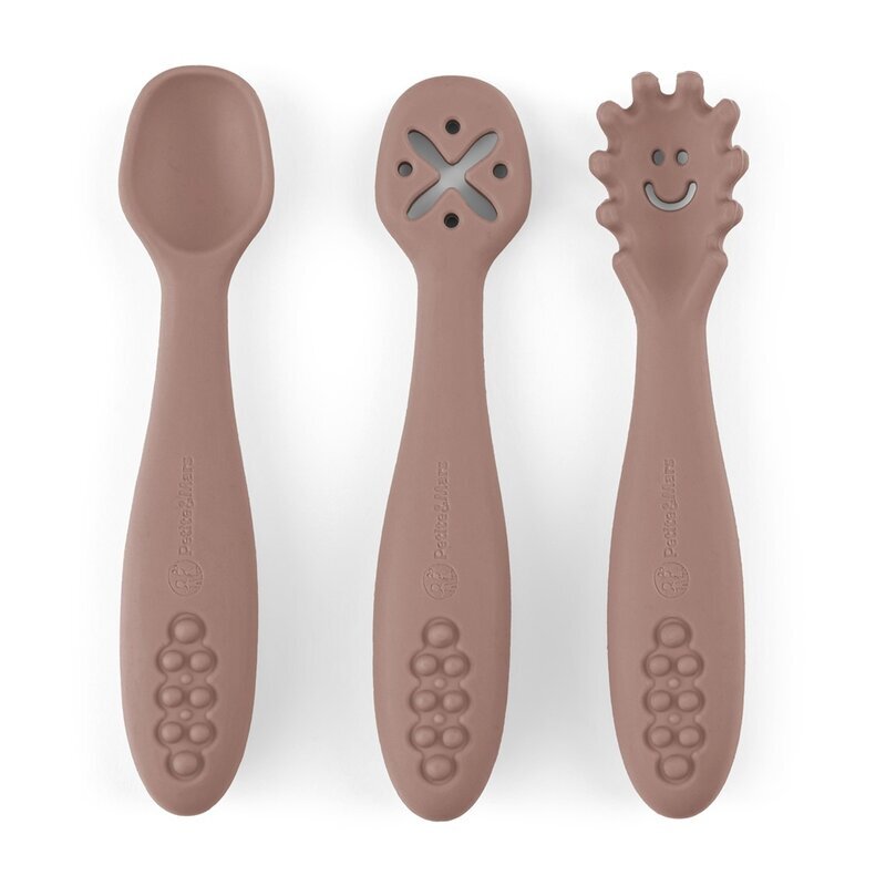 Petite&Mars Set 3 lingurite PetiteMars Velvet Latte Maro TakeMatch din silicon pentru supa paste alimente usoare fara BPA 6 luni+