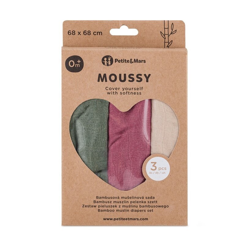 Petite&Mars Set 3 scutece PetiteMars Botanic Tones Moussy din muselina de bambus hipoalergenice 68x68 cm