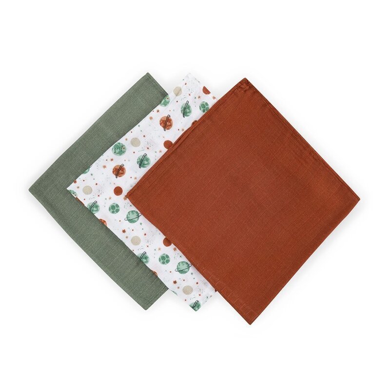 Petite&Mars Set 3 scutece PetiteMars Celestial Planets Moussy din muselina de bambus hipoalergenice 68x68 cm