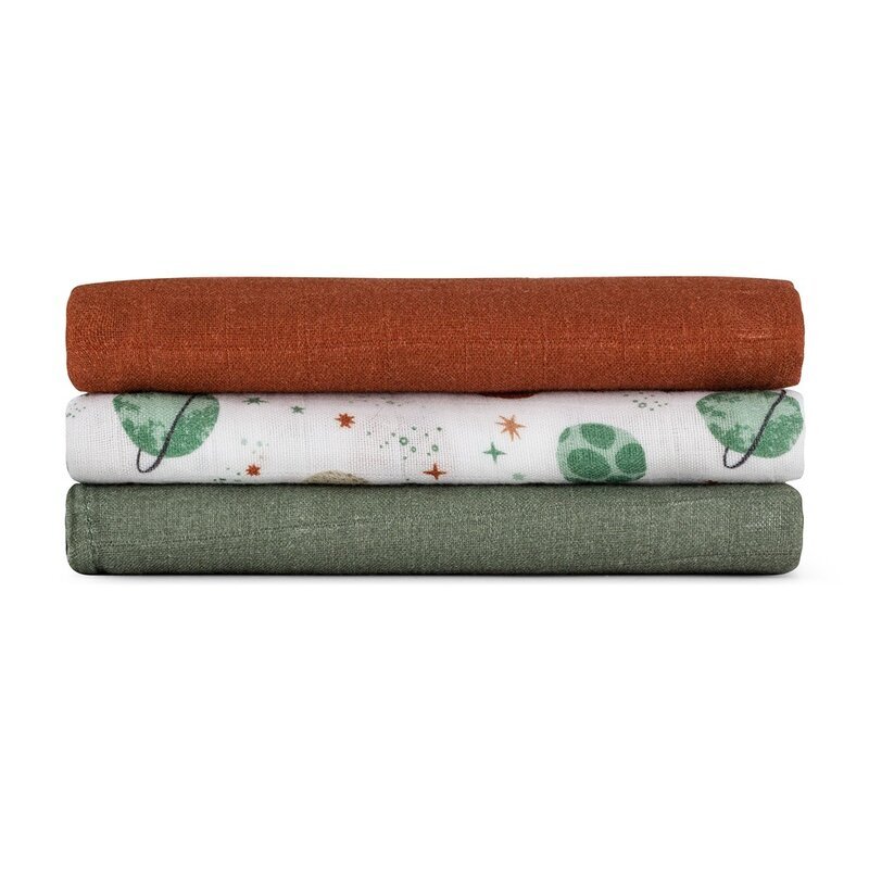 Petite&Mars Set 3 scutece PetiteMars Celestial Planets Moussy din muselina de bambus hipoalergenice 68x68 cm
