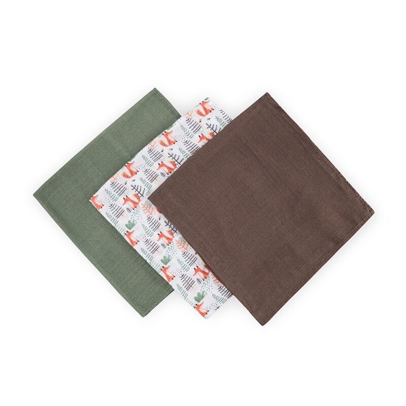 Petite&Mars Set 3 scutece PetiteMars Forest Fox Moussy din muselina de bambus hipoalergenice 68x68 cm