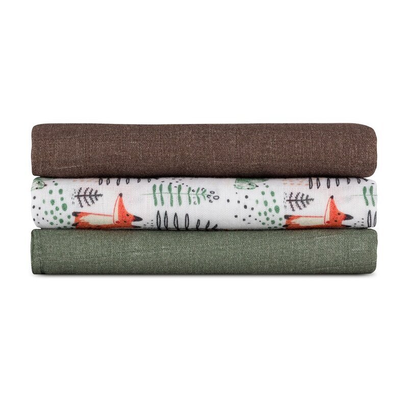 Petite&Mars Set 3 scutece PetiteMars Forest Fox Moussy din muselina de bambus hipoalergenice 68x68 cm