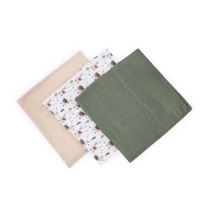 Petite&Mars Set 3 scutece PetiteMars Lama Vibes Moussy din muselina de bambus hipoalergenice 68x68 cm