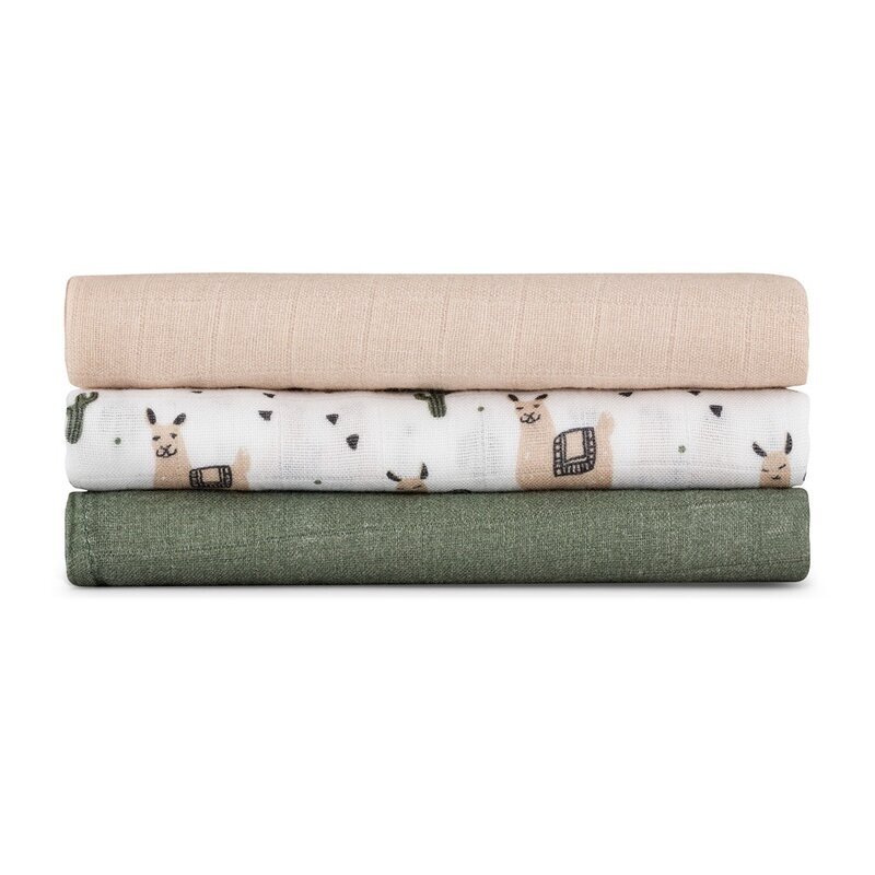 Petite&Mars Set 3 scutece PetiteMars Lama Vibes Moussy din muselina de bambus hipoalergenice 68x68 cm
