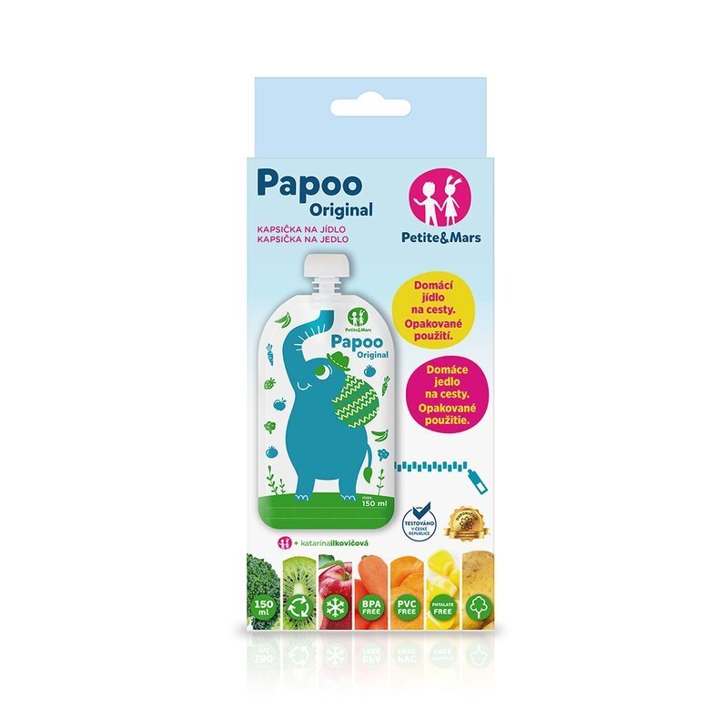 Petite&Mars Set 6 pungi reutilizabile pentru hranire cu elefantei Papoo Albastru