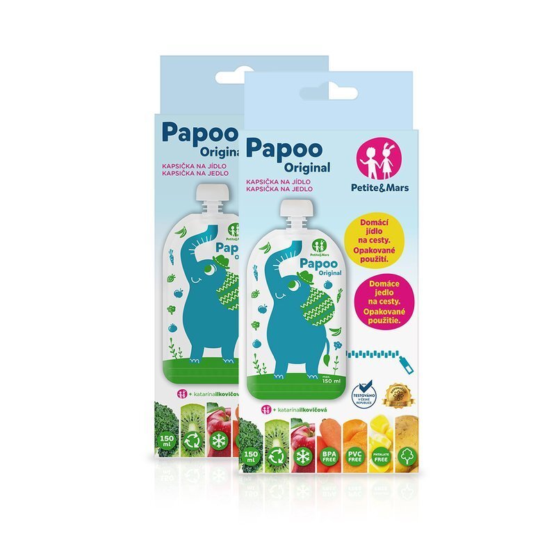Petite&Mars Set 6 pungi reutilizabile pentru hranire cu elefantei Papoo Albastru