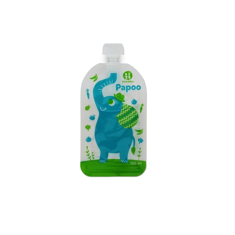 Petite&Mars Set 6 pungi reutilizabile pentru hranire cu elefantei Papoo Albastru