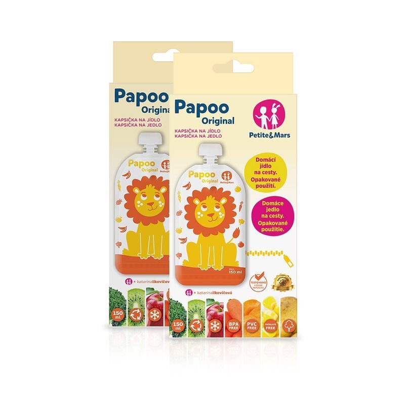 Petite&Mars Set 6 pungi reutilizabile pentru hranire cu leuti Papoo Portocaliu