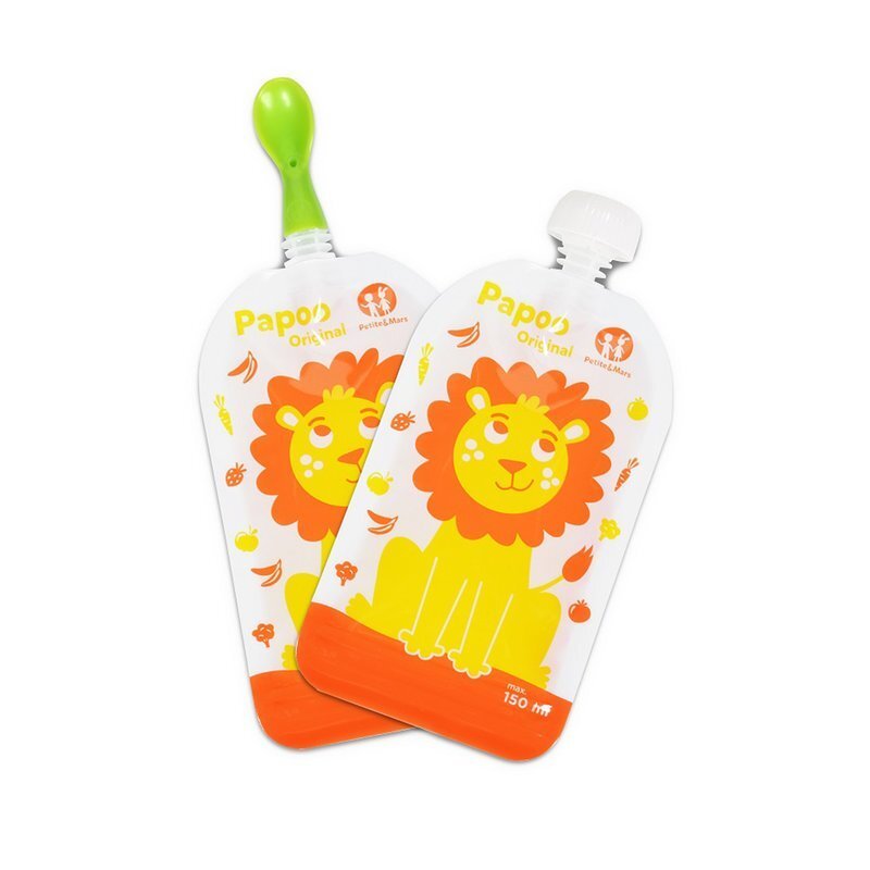 Petite&Mars Set 6 pungi reutilizabile pentru hranire cu leuti Papoo Portocaliu