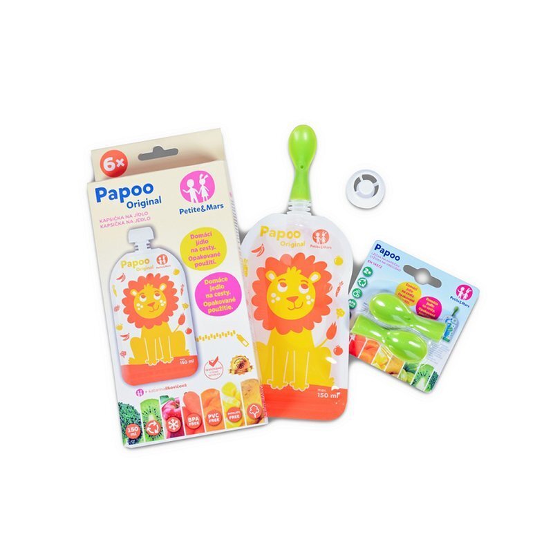 Petite&Mars Set 6 pungi reutilizabile pentru hranire cu leuti Papoo Portocaliu